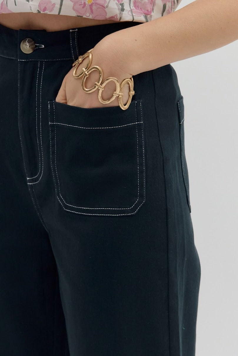 The Lisa Wide Leg Crop Pant - Navy