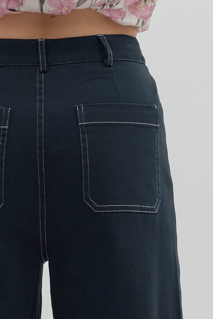The Lisa Wide Leg Crop Pant - Navy