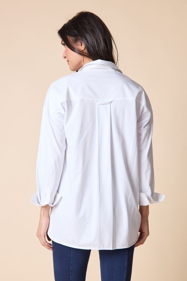 Mixed Media Boyfriend Shirt - White