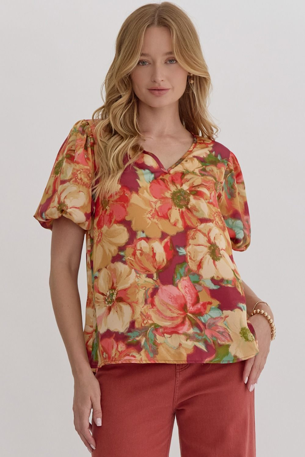 Blissfully Botanical Top - Burgundy