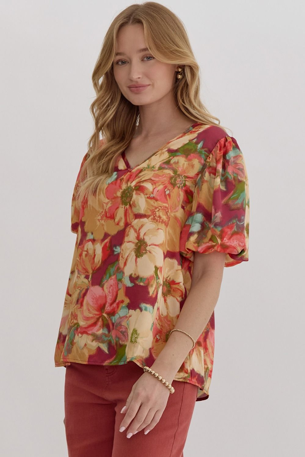 Blissfully Botanical Top - Burgundy