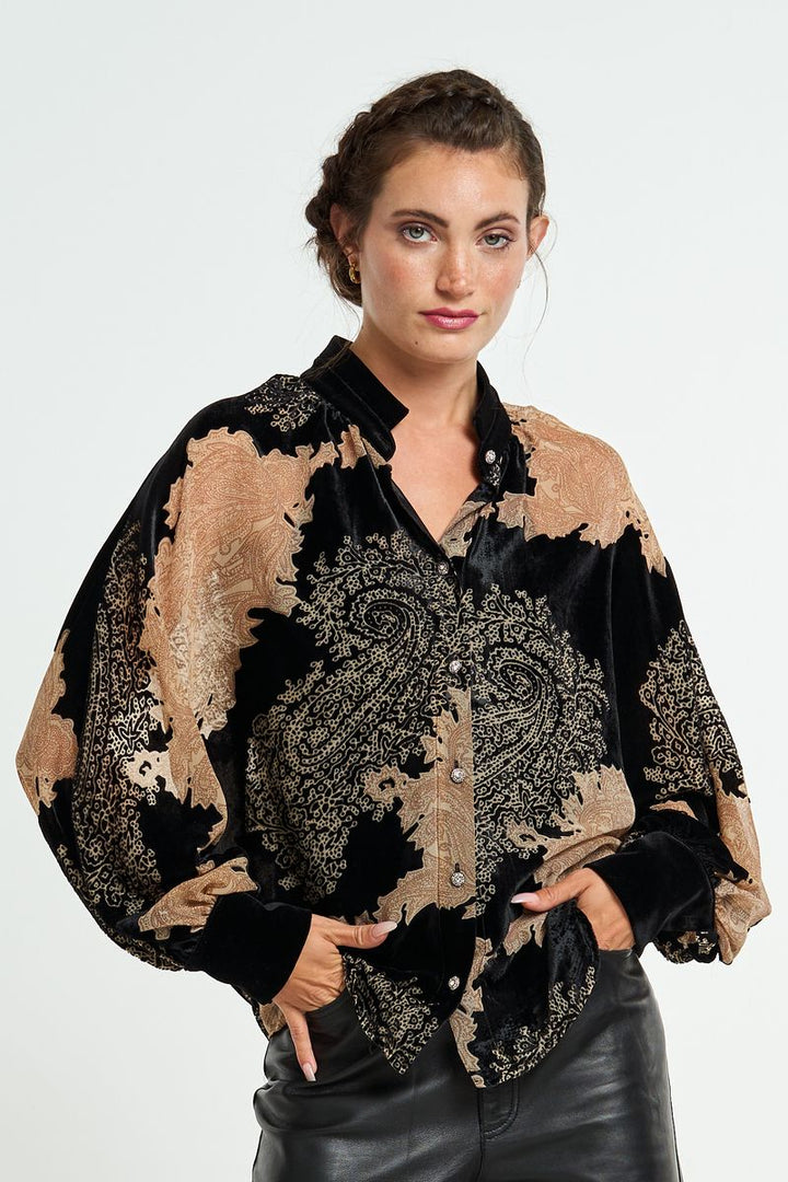 Cassie Blouse - Tan/Black