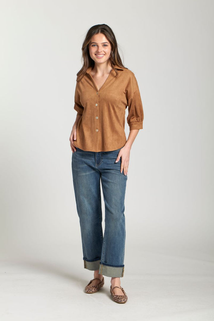 Vegan Suede Blouse - Caramel