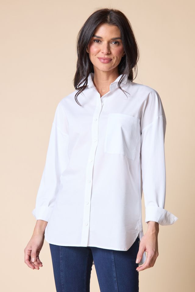 Mixed Media Boyfriend Shirt - White