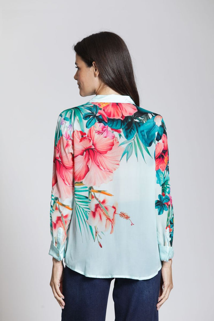 Hibiscus Bliss Blouse - Aqua