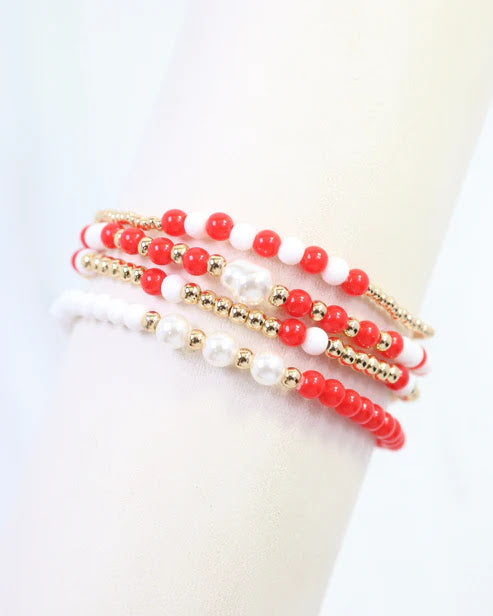 Josie Beaded Bracelet Set - Red White