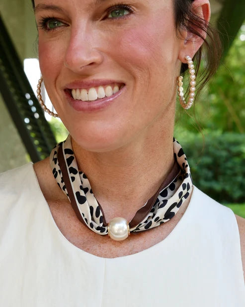 Pammie Pearl Scarf Necklace - Leopard