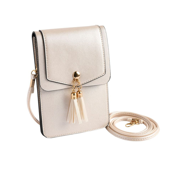 Metallic Crossbody Cell Phone Bag - Ivory