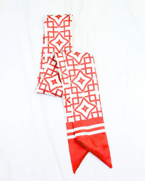 Langston Geometric Skinny Scarf - Red White