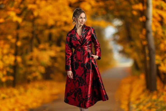 All About Brocade Dress - Black and Red