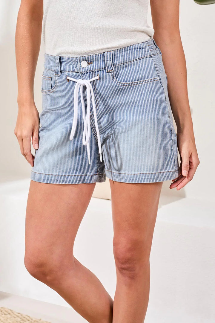 Striped Denim Shorts - Seaport