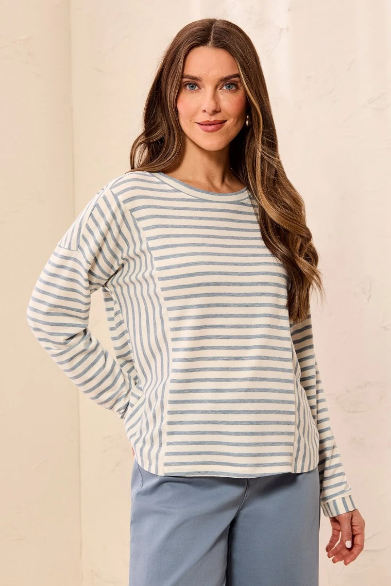 Cozy Crew Neck Top - Blue Fog