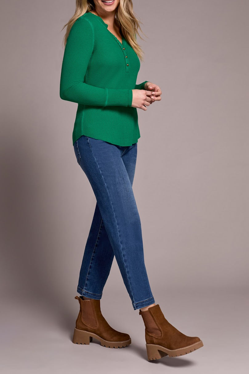 The Farrah Henley Top - Field Green