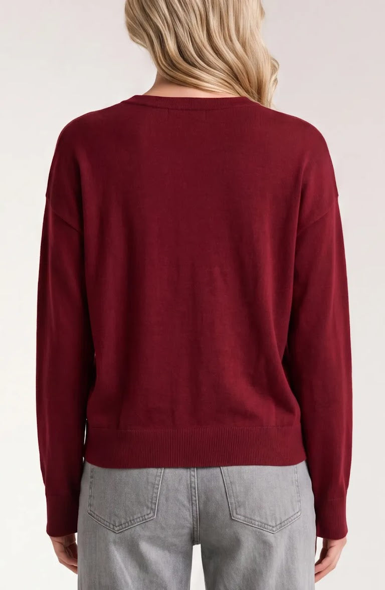 Darcie Drape Neck Sweater - Cranberry