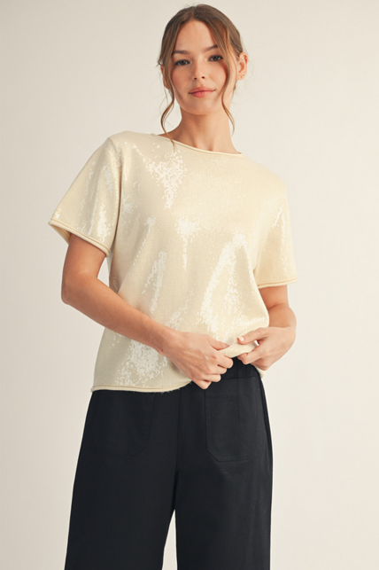 Sassy In Sequin Top - Cream
