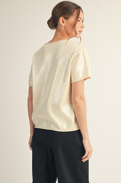 Sassy In Sequin Top - Cream