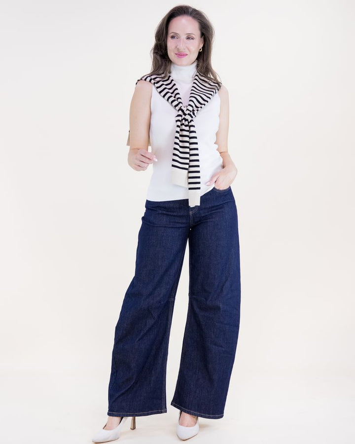 Preppy Mock Sweater - Navy/White