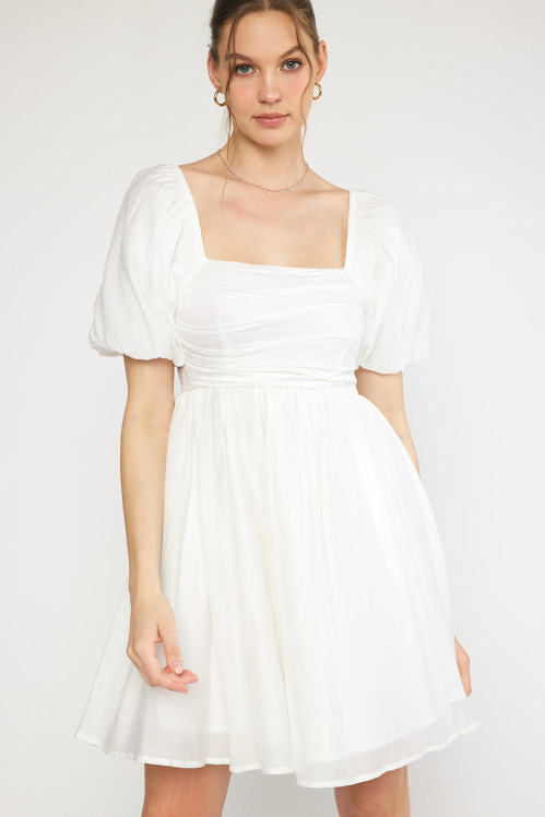 Ruched Top Dress -  White